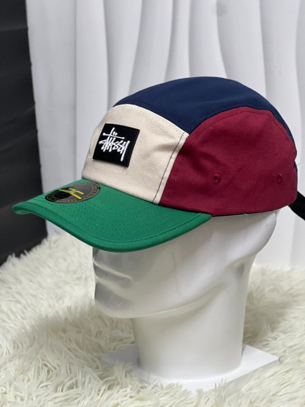 ARC Block 5 Panel Snapback Hat Green Burgundy Navy Adjustable Camp Cap Stre